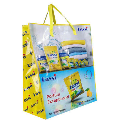 Eco-friendly Customized Zipper Closure Laminated Woven Tote Bag com alça de tecido