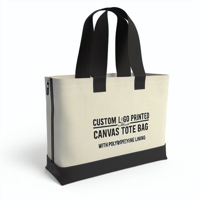 Logotipo personalizado Impresso Bolsa Tote de lona com fecho com revestimento de PP para compras personalizadas